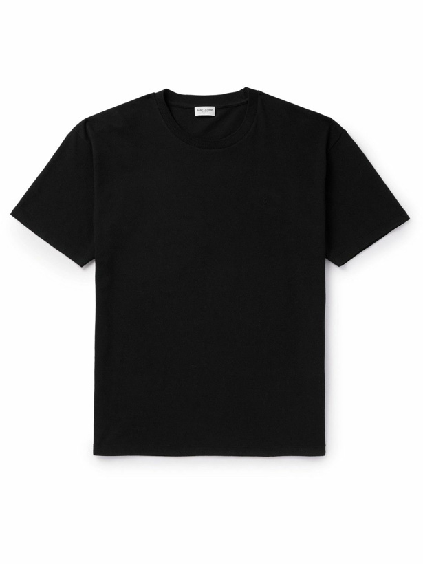 Photo: SAINT LAURENT - Logo-Embroidered Cotton-Piqué T-Shirt - Black