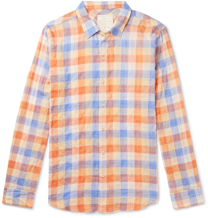 Photo: Tempus Now - Checked Organic Cotton-Voile Shirt - Orange