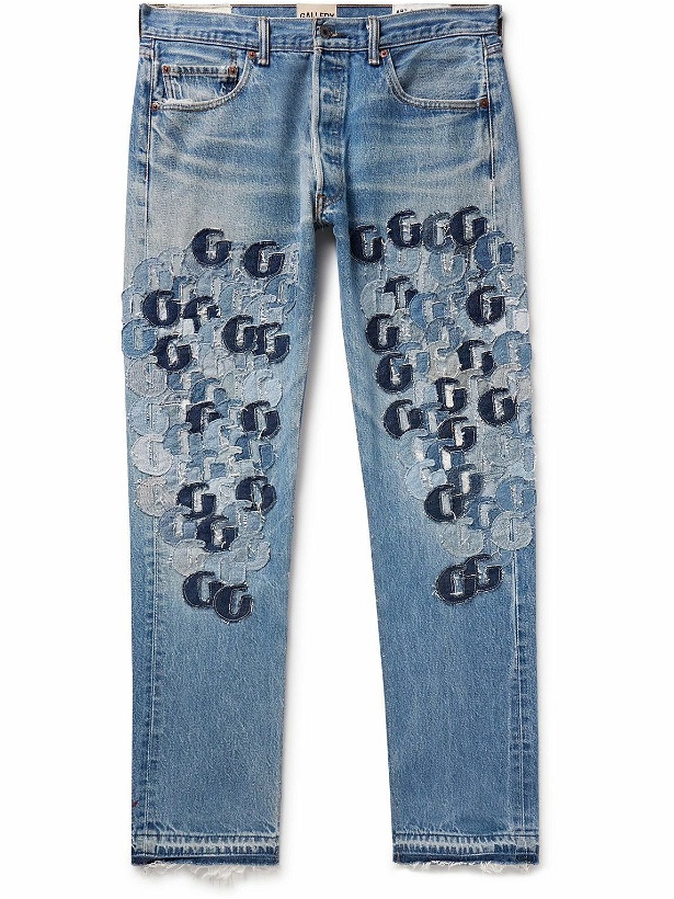 Photo: Gallery Dept. - Super G Straight-Leg Logo-Appliquéd Distressed Jeans - Blue