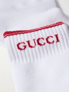 GUCCI - Logo-Intarsia Stretch Cotton-Blend Socks - White