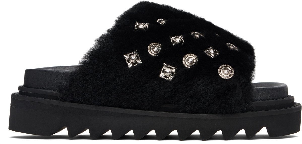 Toga Pulla Black Fur Concho Slippers