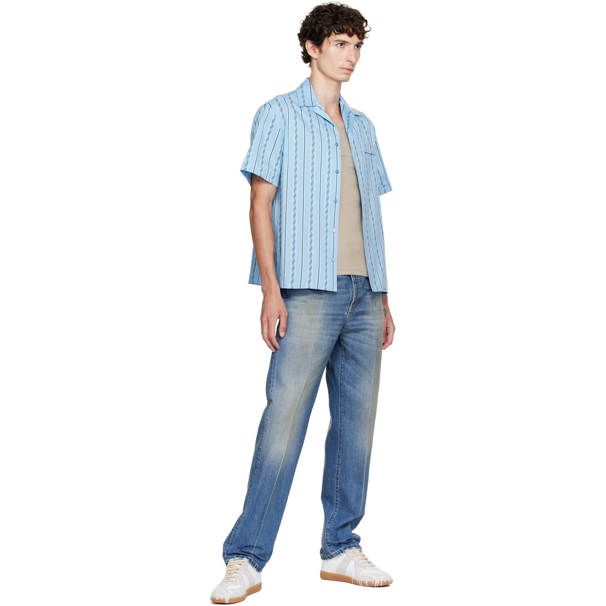 Versace Blue Distressed Straight Jeans