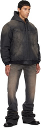 EGONlab Black & Brown Hooded Denim Jacket