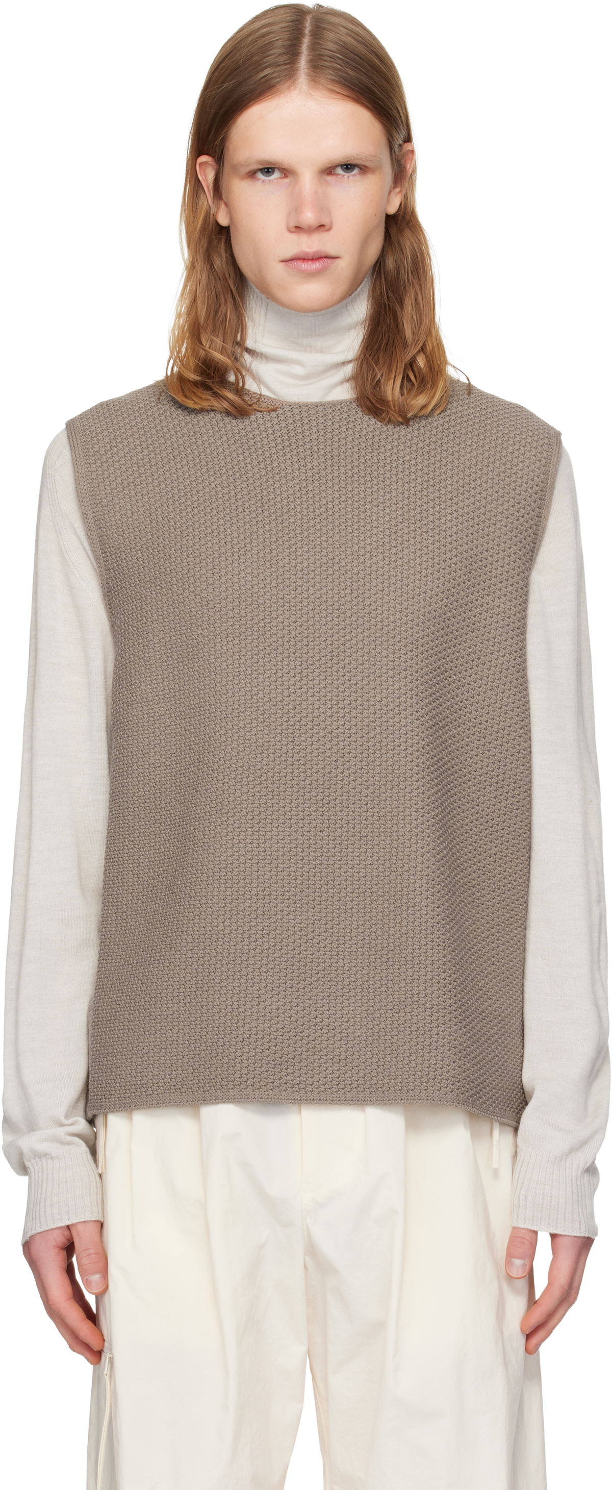 HOMME PLISSÉ ISSEY MIYAKE Taupe Rustic Knit Vest Homme Plisse