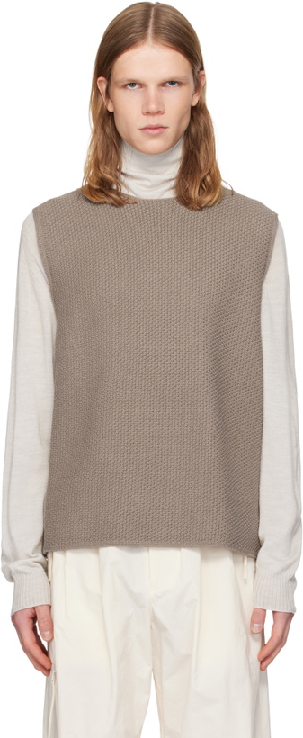 Photo: HOMME PLISSÉ ISSEY MIYAKE Taupe Rustic Knit Vest