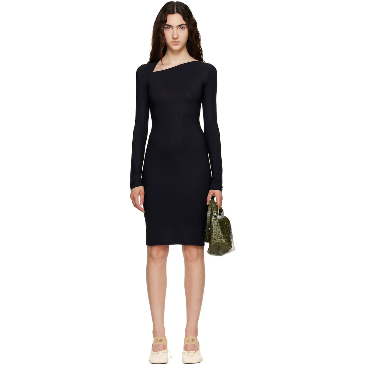 MM6 Maison Margiela Black Jersey Midi Dress
