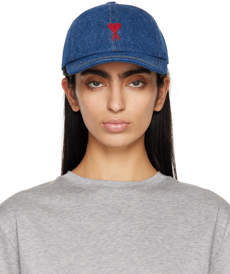 AMI Paris Blue Red Ami de Cœur Embroidery Cap AMI