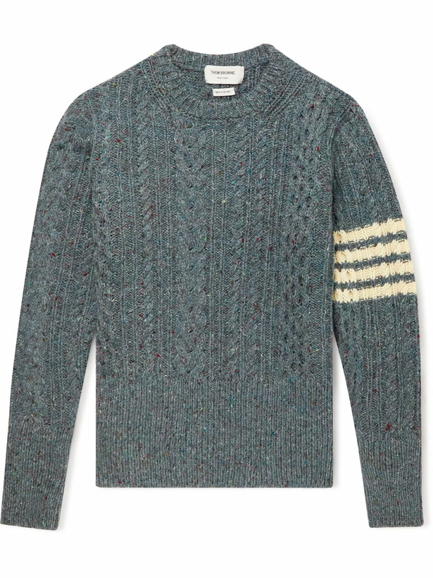 Photo: Thom Browne - Striped Cable-Knit Wool And Mohair-Blend Sweater - Blue