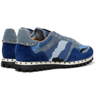 Valentino - Valentino Garavani Rockstud Suede and Camouflage-Print Shell Sneakers - Men - Royal blue
