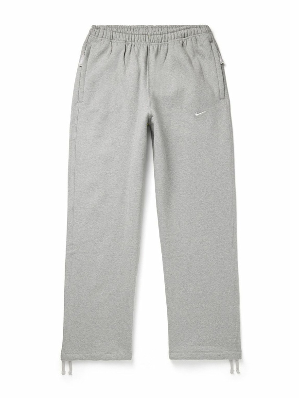 Photo: Nike - Solo Swoosh Straight-Leg Logo-Embroidered Cotton-Blend Jersey Sweatpants - Gray