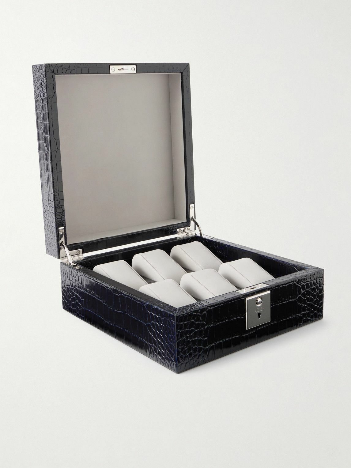 Smythson - Mara Croc-Effect Leather Six-Piece Watch Box