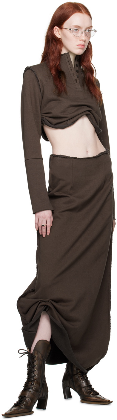 Elena Velez Brown Raw Edge Midi Skirt
