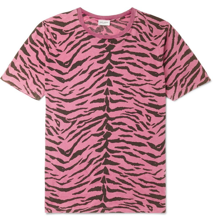 Photo: SAINT LAURENT - Zebra-Print Cotton-Jersey T-Shirt - Pink