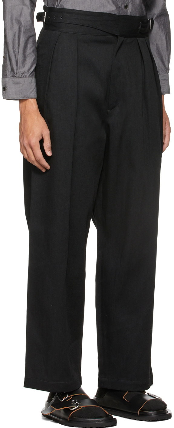 Kuro Black Wide Gurkha 2Tuck Trousers Kuro