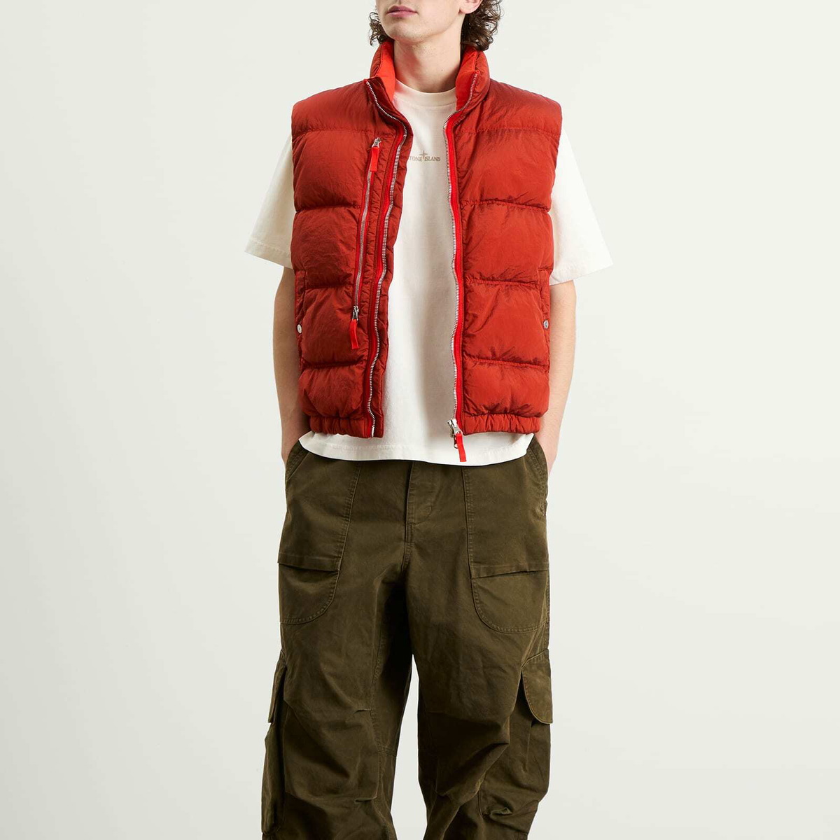 Stone Island Men's Nylon Metal EcoNyl Down Vest in Scarlet Stone