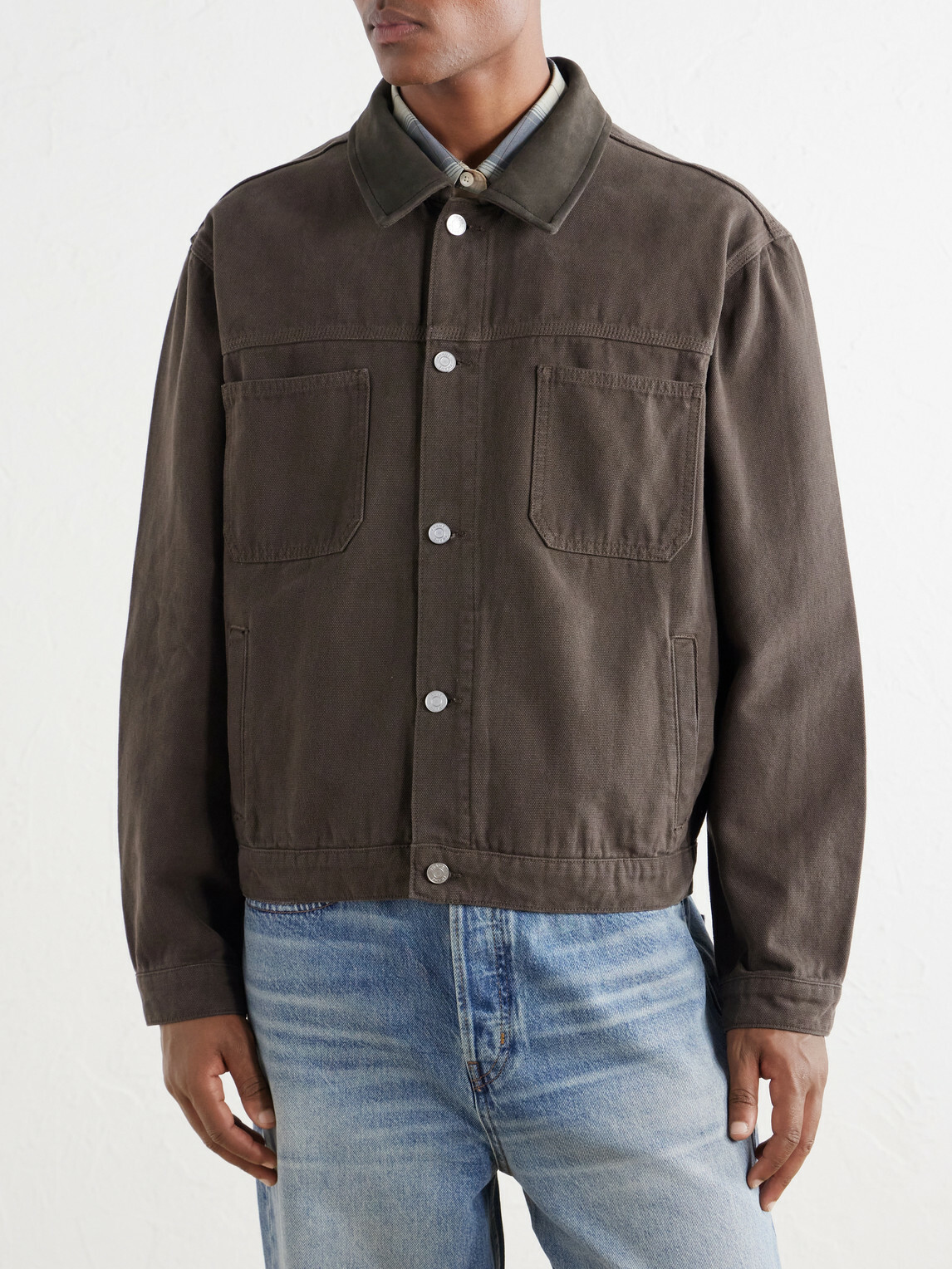 FRAME - Suede-Trimmed Cotton-Canvas Jacket - Brown