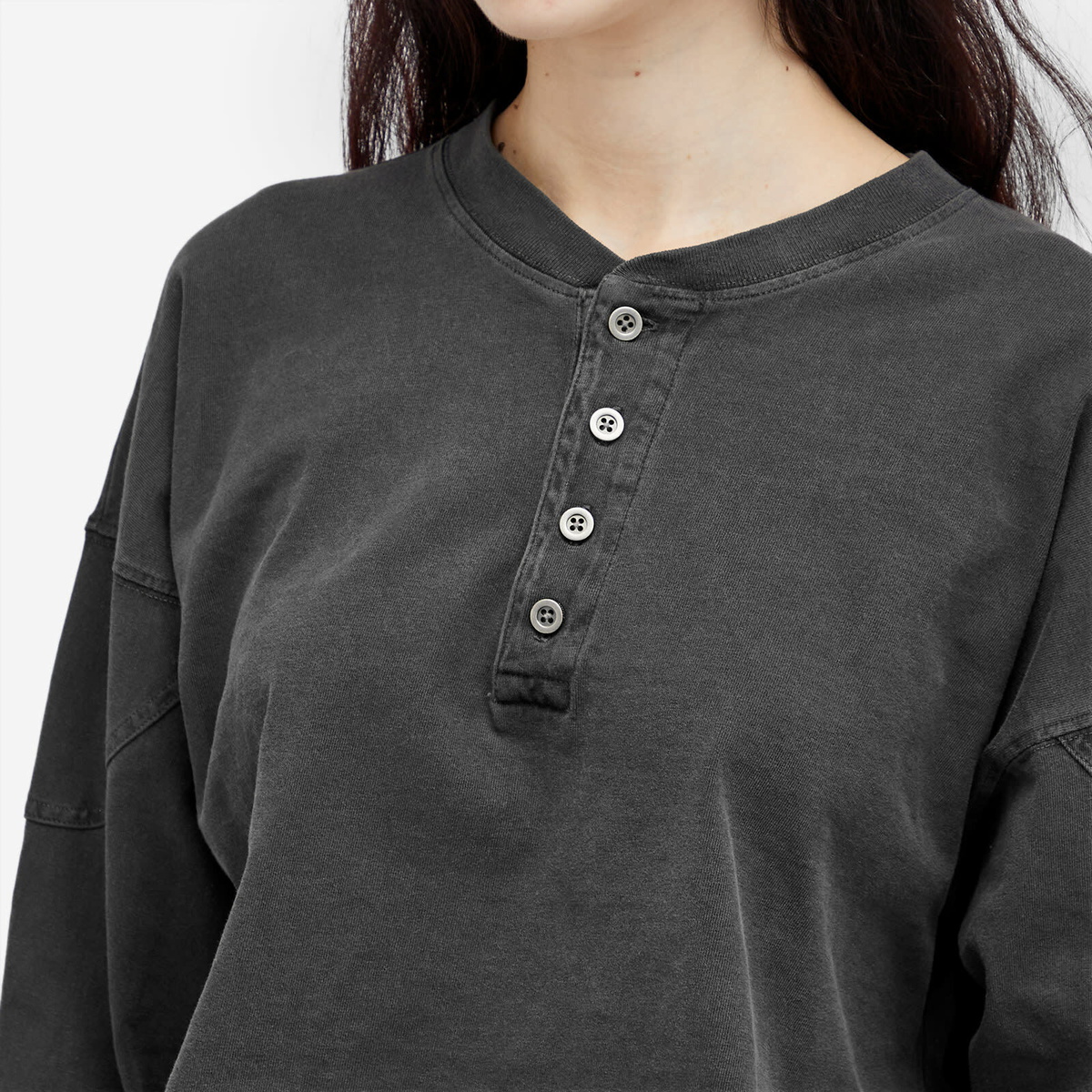 Joah Brown Women's Vintage Henley Long Sleeve Top in Washed Black