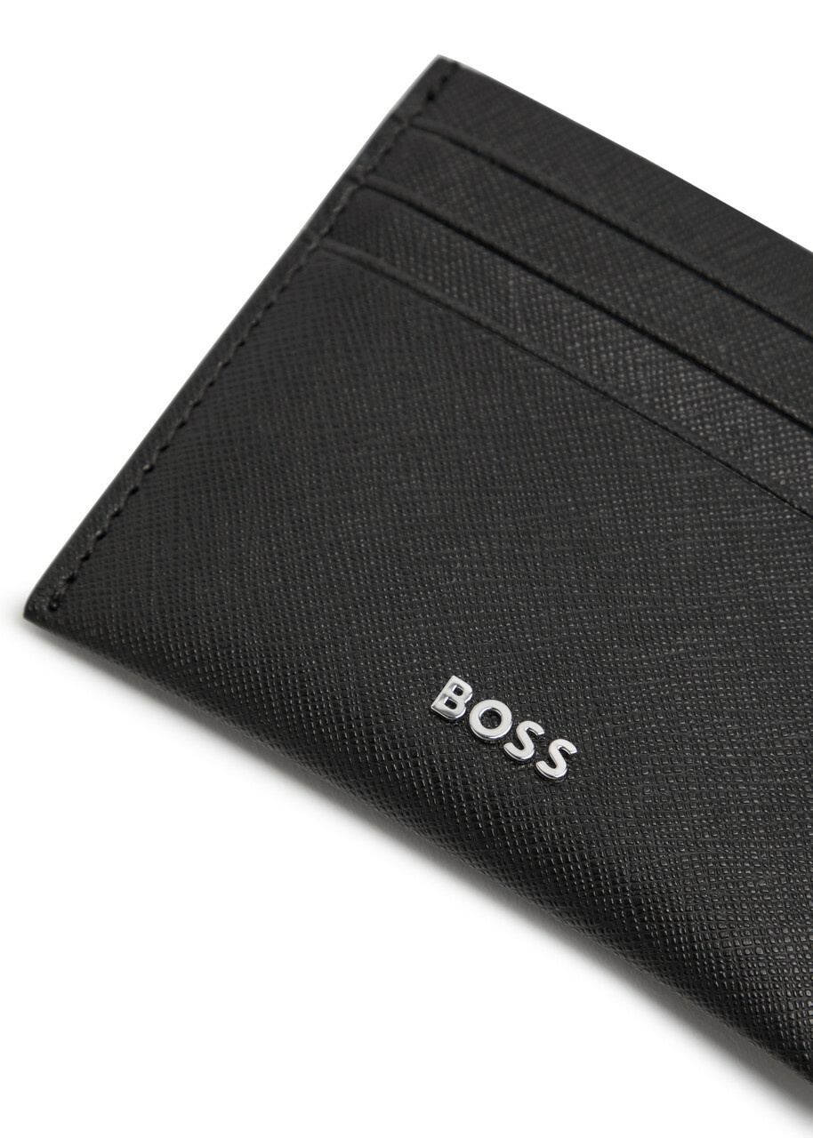 Boss Northon Logo Saffiano Leather Card Holder - Black - One Size