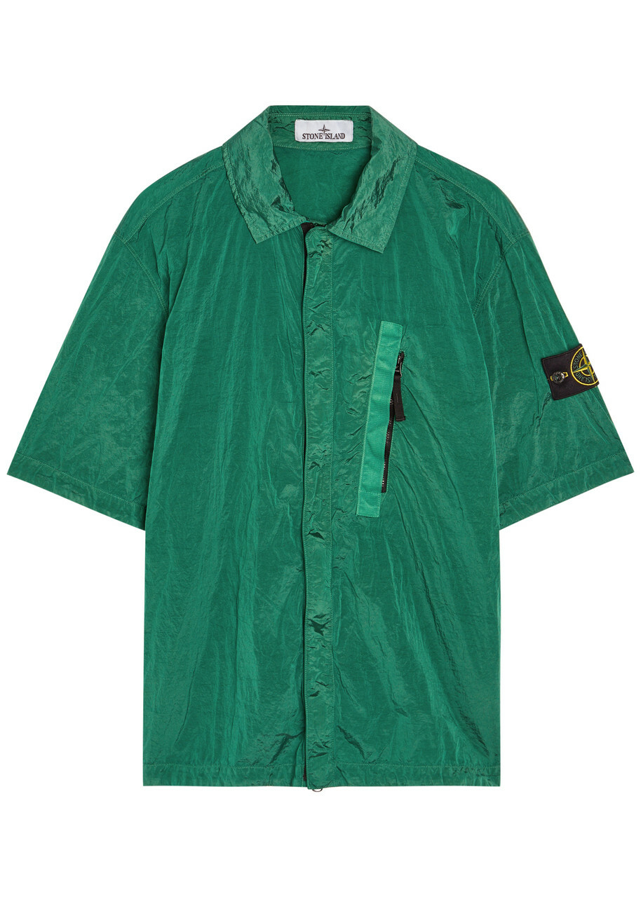 Stone Island Crinkled Nylon Overshirt Green