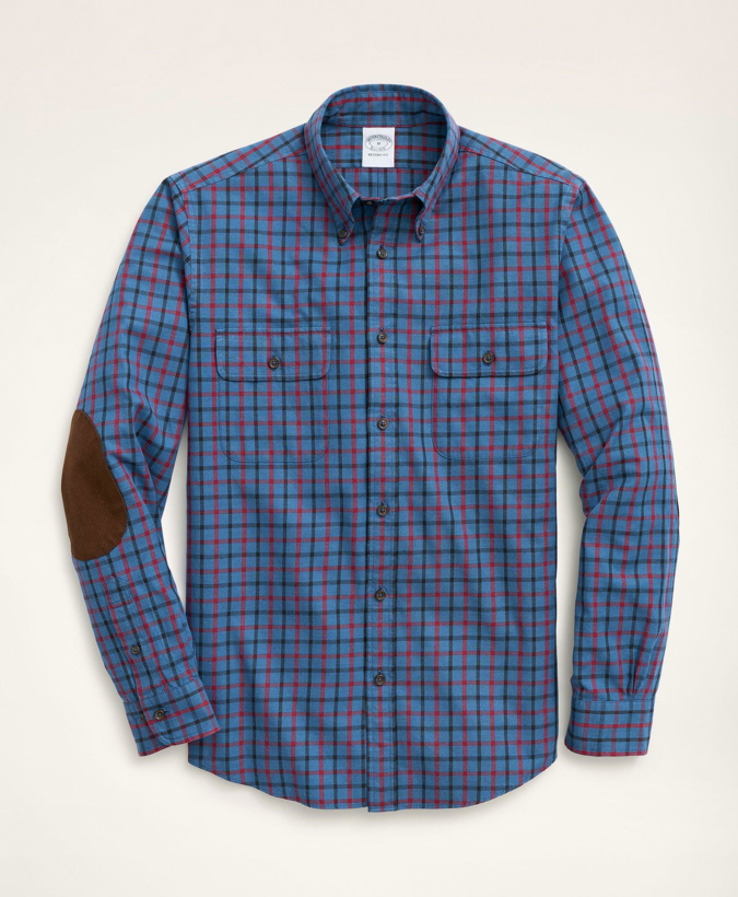 Photo: Brooks Brothers Men's Regent Regular-Fit Sport Shirt, Brushed Cotton Cashmere Twill Button Down Collar | Blue
