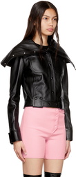 Courrèges Black Large Collar Leather Jacket