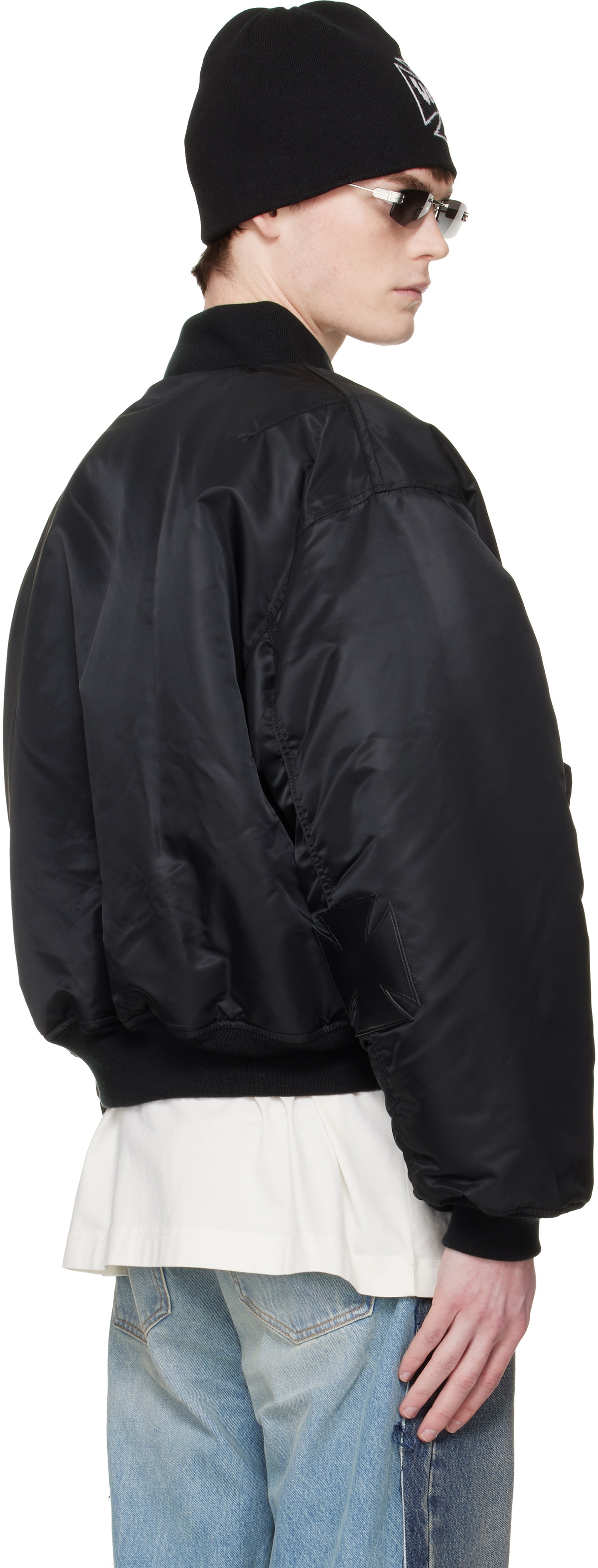 VETEMENTS Black Leather Crosses Bomber Jacket