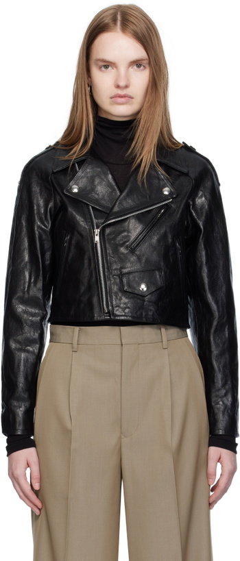 Photo: AURALEE Black Cropped Riders Lamb Leather Jacket