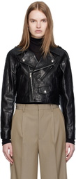 AURALEE Black Cropped Riders Lamb Leather Jacket