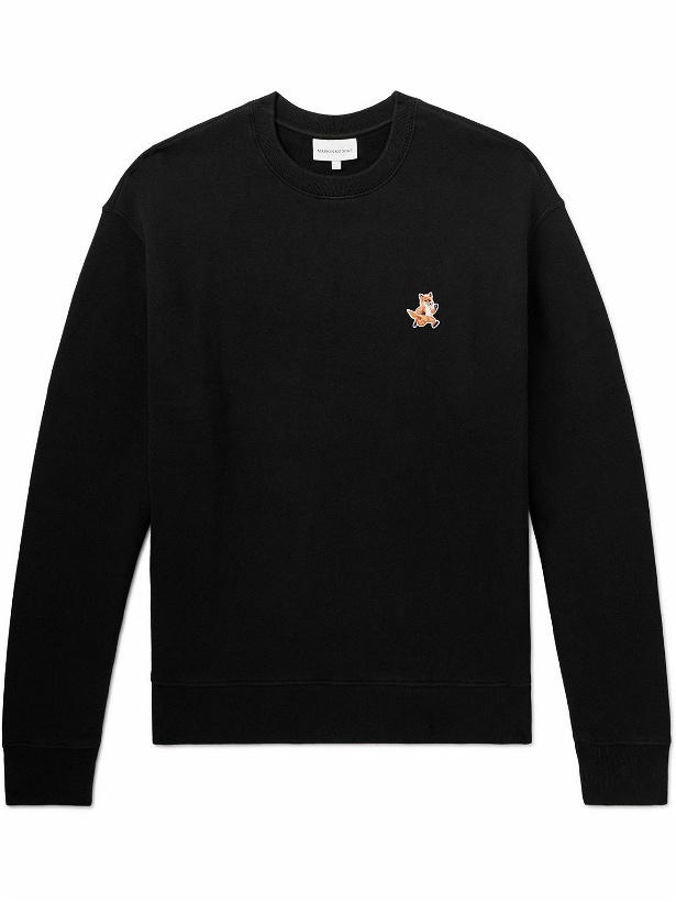 Photo: Maison Kitsuné - Speedy Fox Logo-Appliquéd Cotton-Jersey Sweatshirt - Black