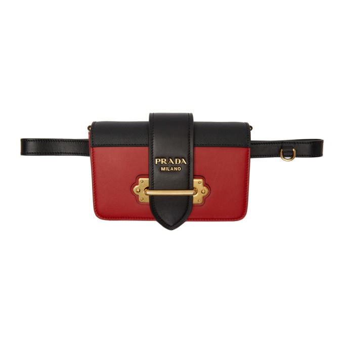 Black and red leather belt bag