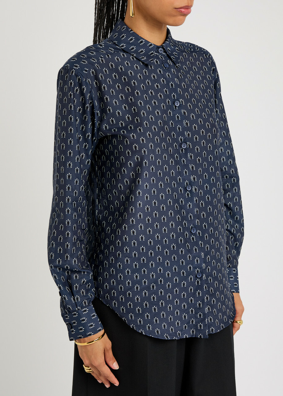 Matteau Classic Printed Cotton-blend Shirt Navy