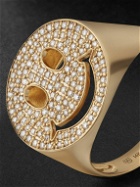 Sydney Evan - Large Happy Gold Diamond Signet Ring