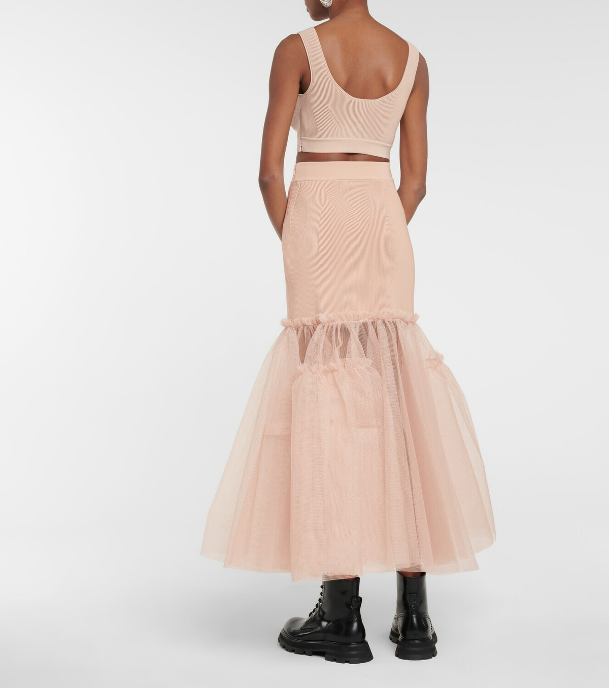 Alexander McQueen Tulle-trimmed midi skirt