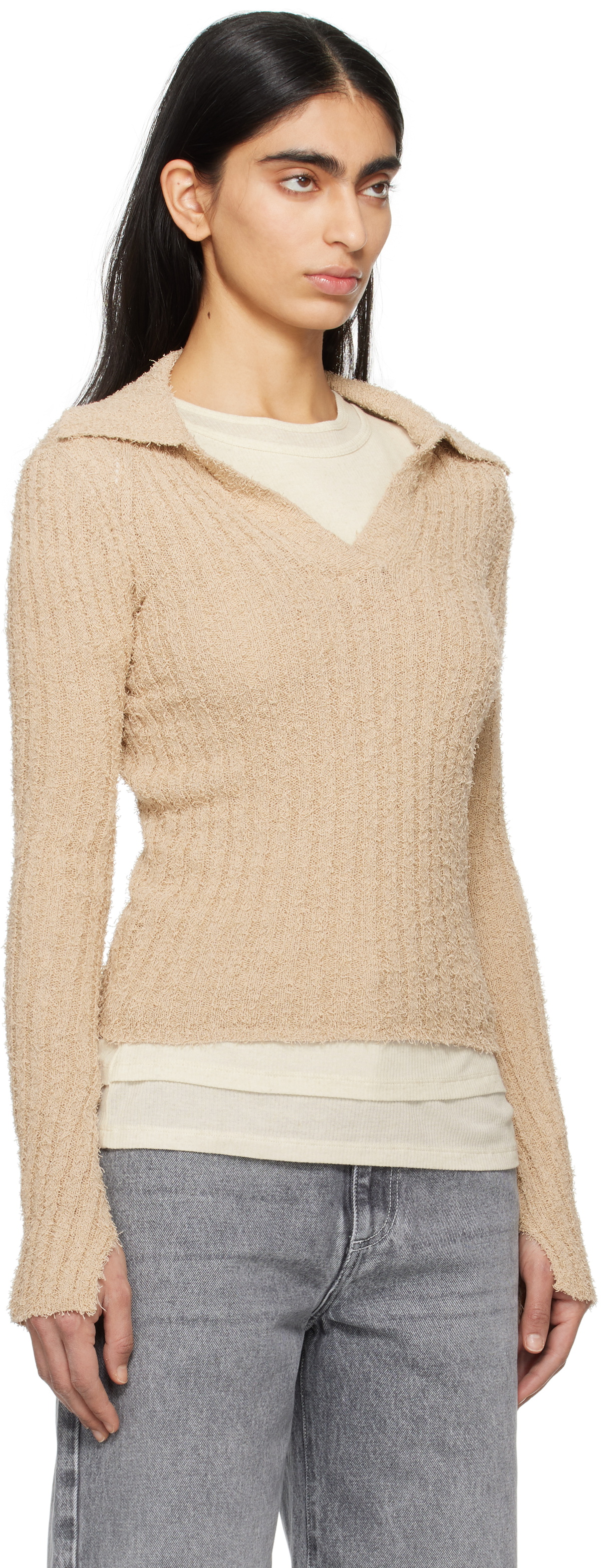 mfpen Beige Open Placket Polo
