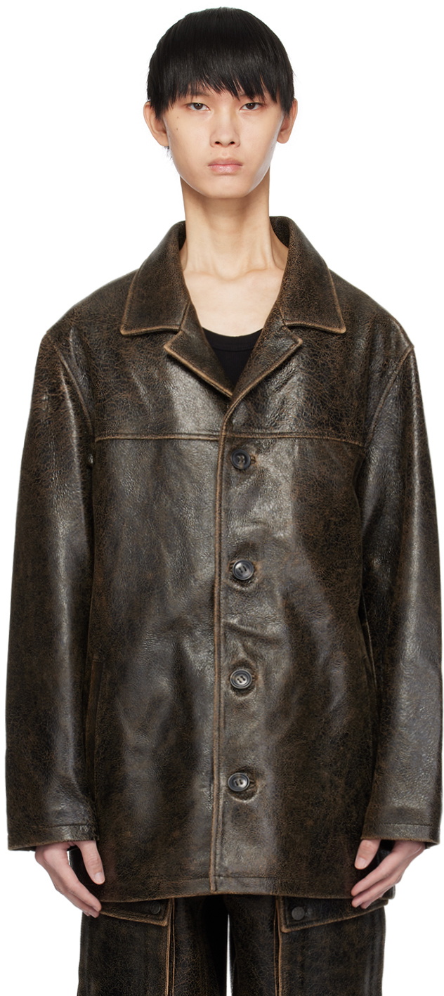 GUESS USA Black Cracked Leather Jacket GUESS