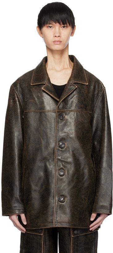 Photo: GUESS USA Brown Crackle Leather Jacket