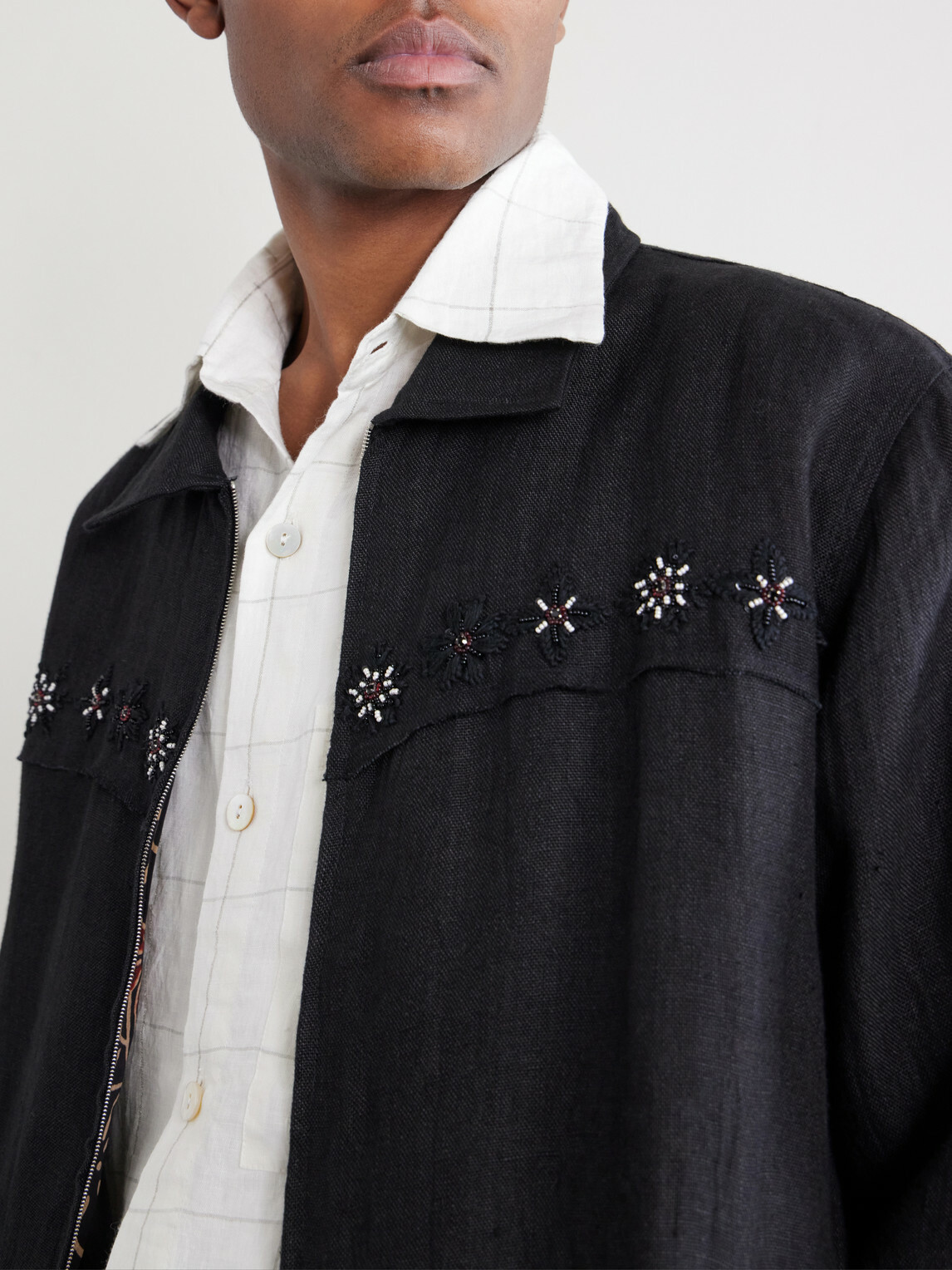 Kartik Research - Pataudi Checked Linen Shirt - White