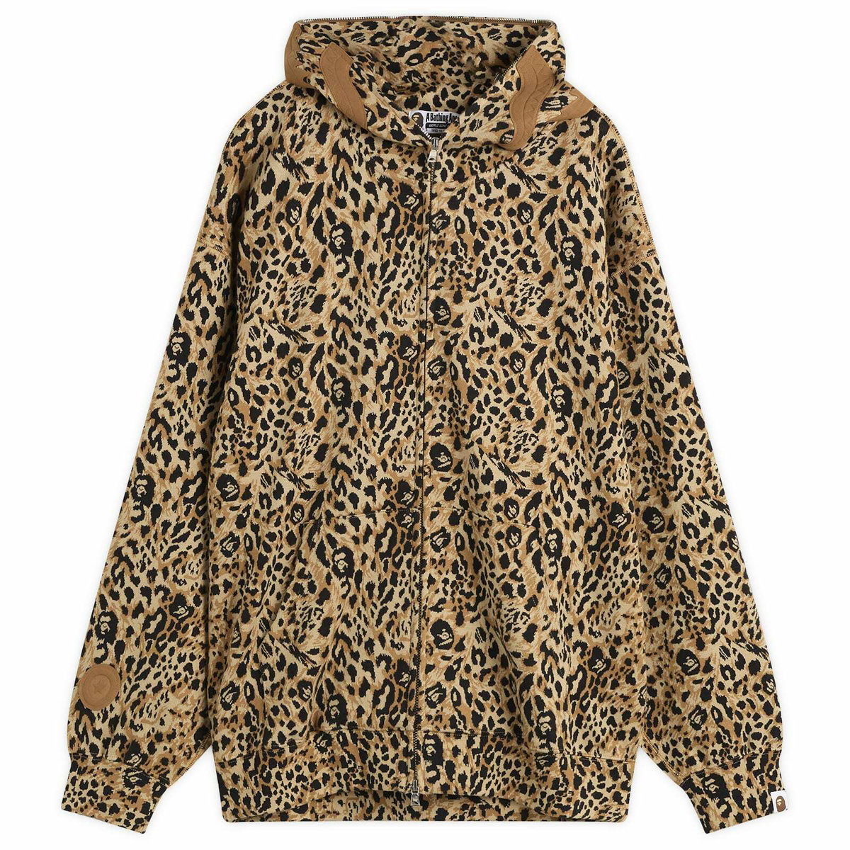 A Bathing Ape Men's Wild Leopard Print Shark Zip Hoodie in Beige