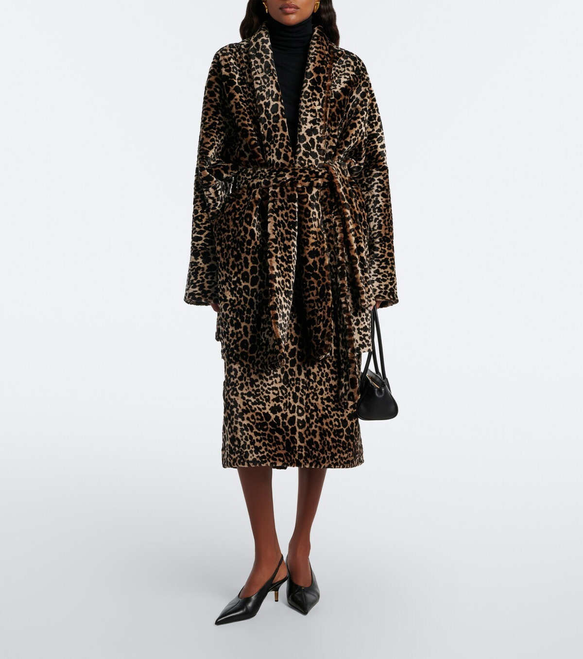 Nour Hammour Raquel leopard-print shearling wrap coat