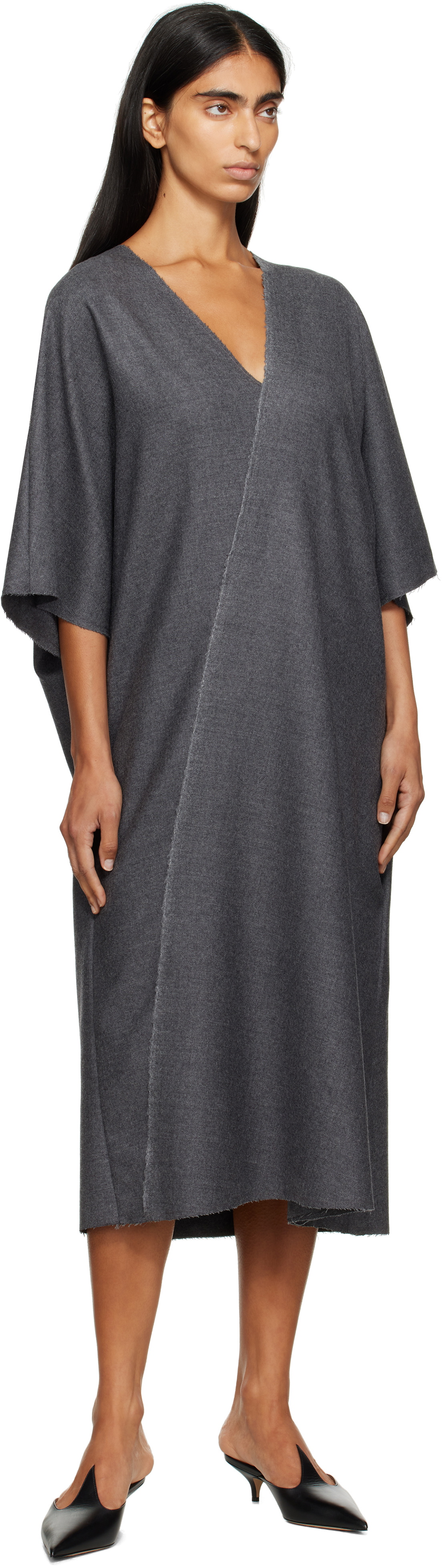 MM6 Maison Margiela Gray Raw Edge Midi Dress