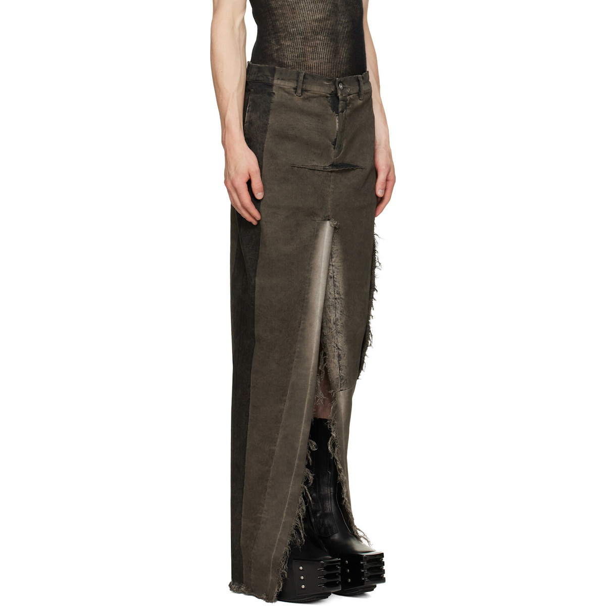 Rick Owens Gray Tower Sliced Denim Maxi Skirt