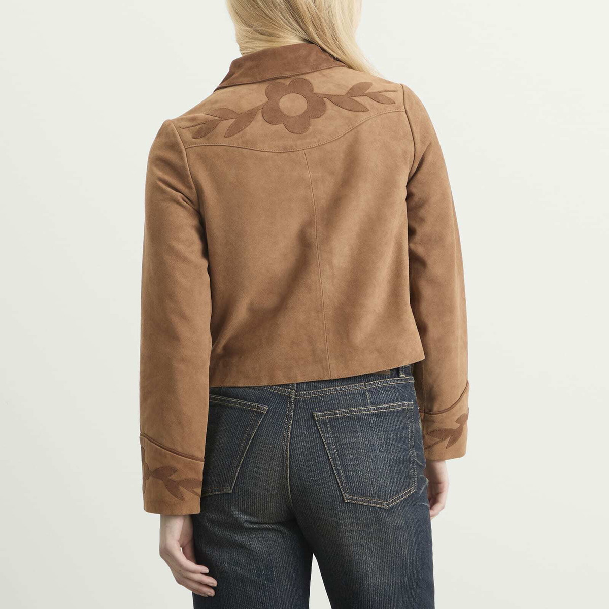 RIXO Women's Dionne Jacket in Retro Daisy Applique Tan