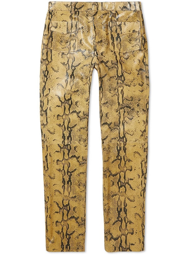 Photo: Acne Studios - Straight-Leg Snake-Effect Leather Trousers - Yellow
