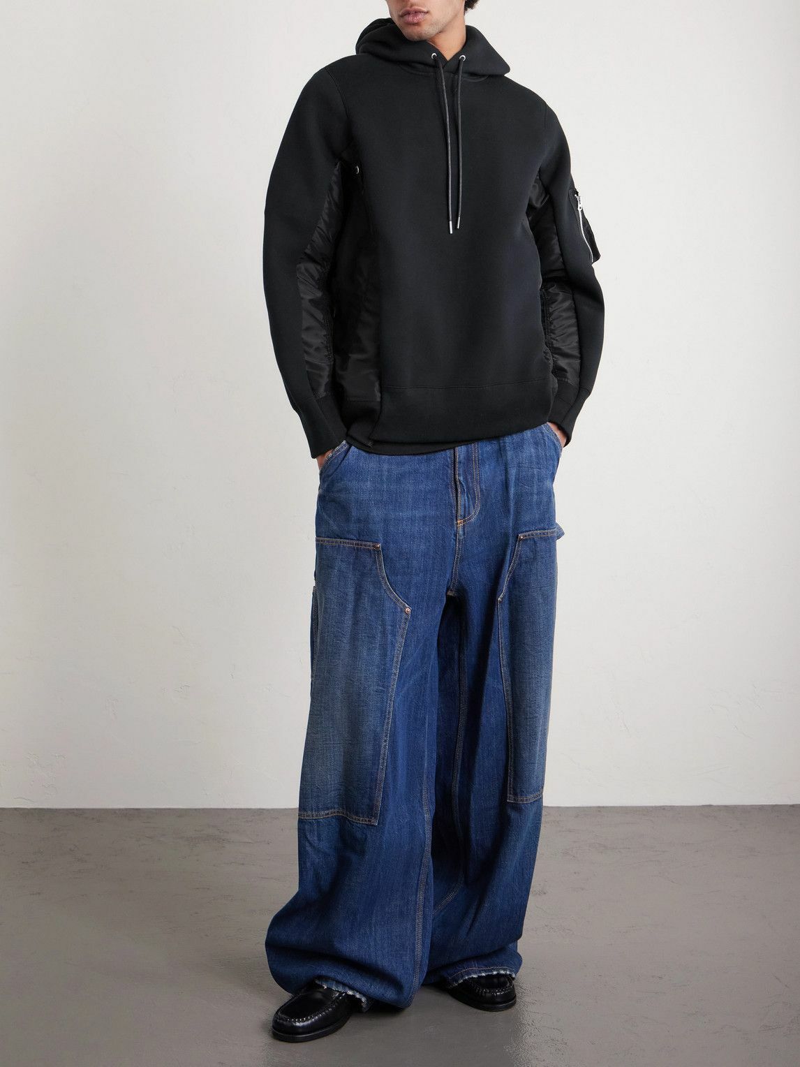 Sacai - Nylon-Trimmed Cotton-Blend Jersey Hoodie - Black Sacai