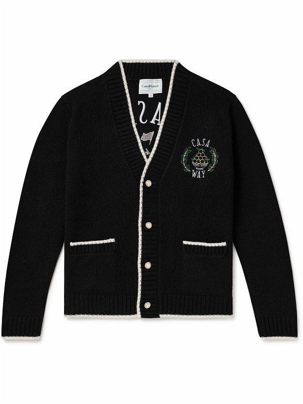 Photo: Casablanca - Embroidered Merino Wool and Cashmere-Blend Cardigan - Black