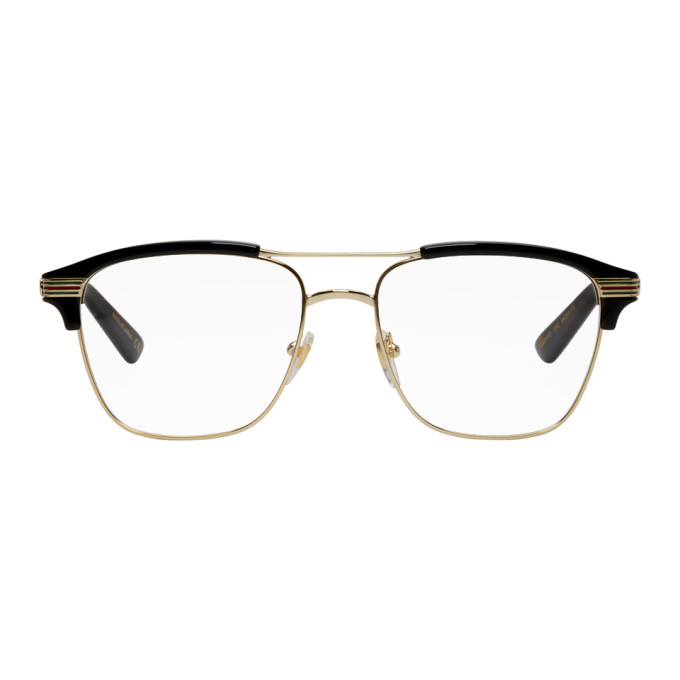 Photo: Gucci Gold and Black Horn Rimmed Glasses