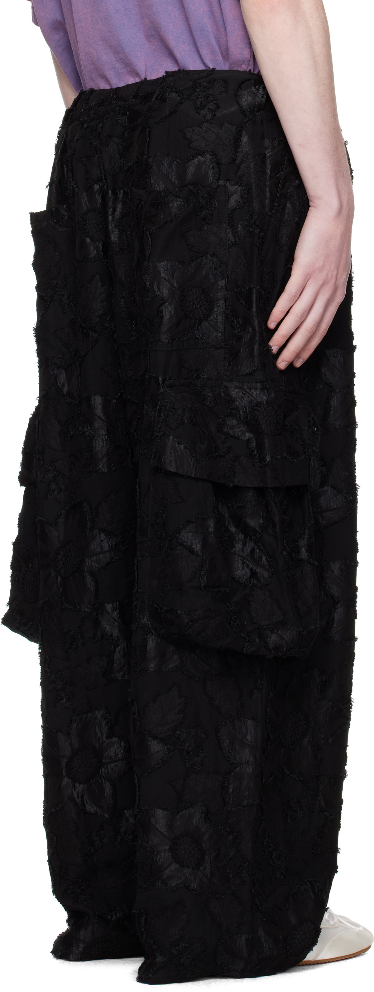 Collina Strada Black Jacquard Pleated Cargo Pants