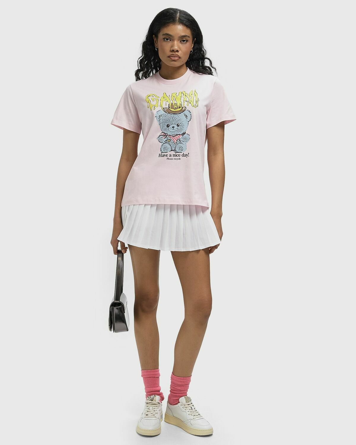 Ganni Basic cotton Jersey Tee Cowboy Bear Print pink Womens Shortsleefe