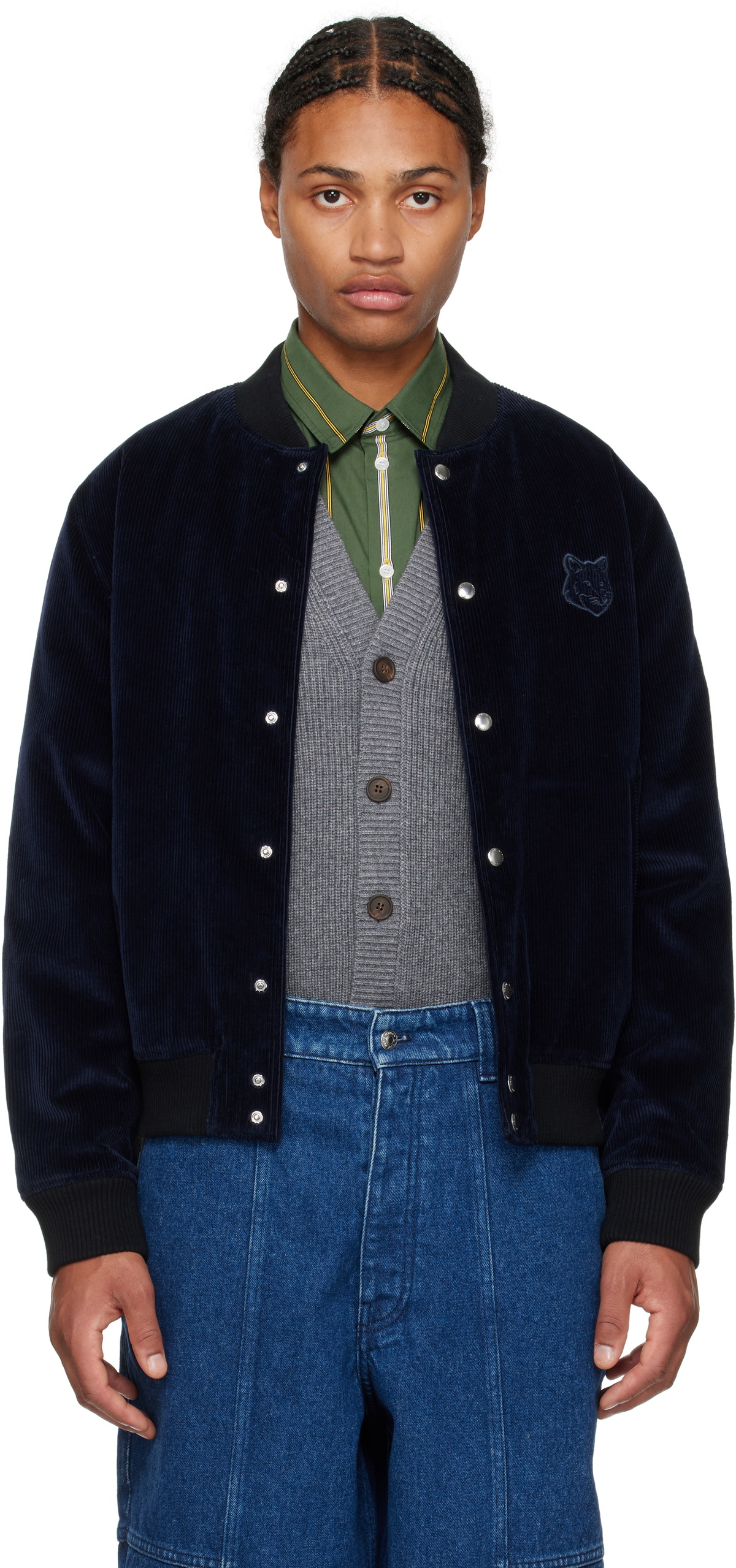 Maison Kitsuné Navy Teddy Blouson Jacket Maison Kitsune