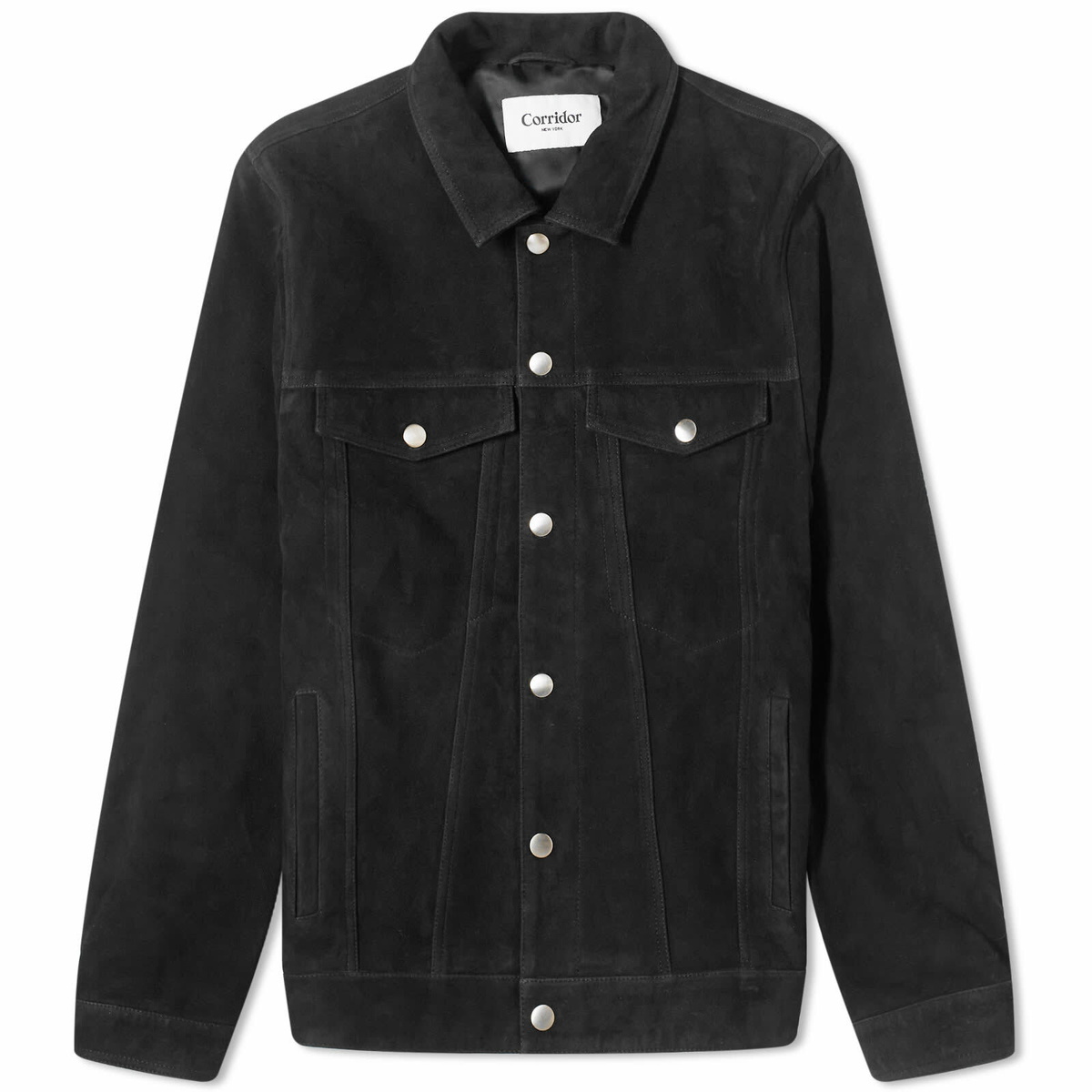 Corridor Men's Suede Trucker Jacket in Black